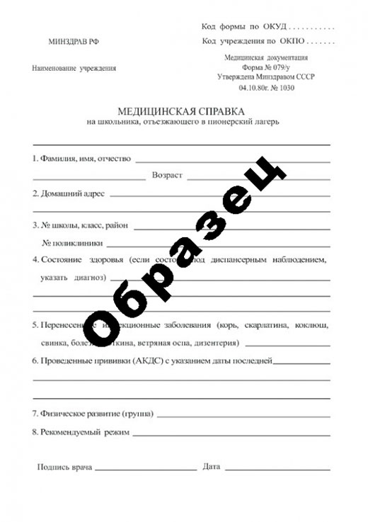 Справка в пионерский лагерь в Волгограде